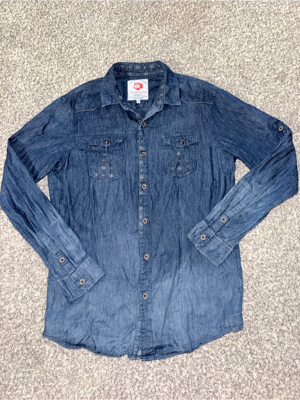 Women's Washed Blue Denim-Style Button-Down Shirt